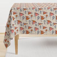 Sunny Sailboats on Cream // nautical sailing boat ships sunny sunshine clouds orange grey pink fabric