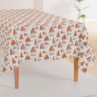 Sunny Sailboats on Cream // nautical sailing boat ships sunny sunshine clouds orange grey pink fabric