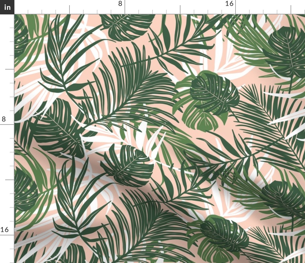 Hideaway - Tropical Palm Leaves Blush Pink Medium Scale