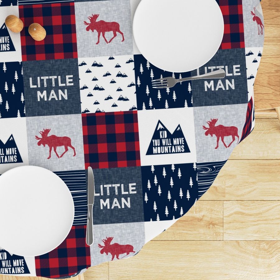 Little Man & You Will Move Mountains Quilt Top - Navy & Red