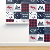 Little Man & You Will Move Mountains Quilt Top - Navy & Red