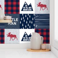 Little Man & You Will Move Mountains Quilt Top - Navy & Red