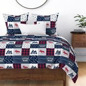 Little Man & You Will Move Mountains Quilt Top - Navy & Red