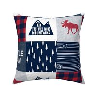 Little Man & You Will Move Mountains Quilt Top - Navy & Red