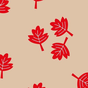 Canadian maple leaf autumn woodland print red gender neutral beige LARGE