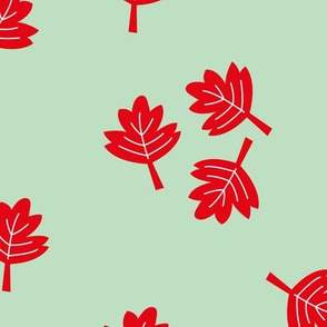 Canadian maple leaf autumn woodland print red mint LARGE