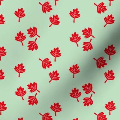 Canadian maple leaf autumn woodland print red mint SMALL