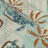 Mid Century Modern Hawaii - turtles, palm trees