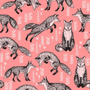 woodland fox fabric //coral  baby nursery fabric 