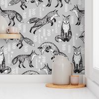 woodland fox fabric //grey baby nursery fabric 