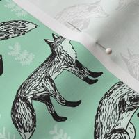 woodland fox fabric // mint  baby nursery fabric 