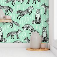 woodland fox fabric // mint  baby nursery fabric 