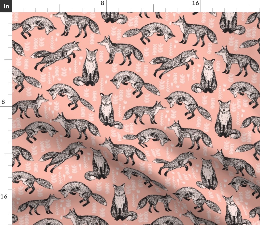 woodland fox fabric // peach baby nursery fabric 