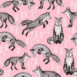 woodland fox fabric // pink baby nursery fabric 