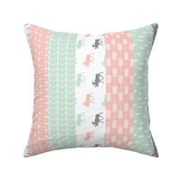 3" small scale - 1 Yard Cut - Wholecloth Moose Quilt top // Pink/Grey/Mint