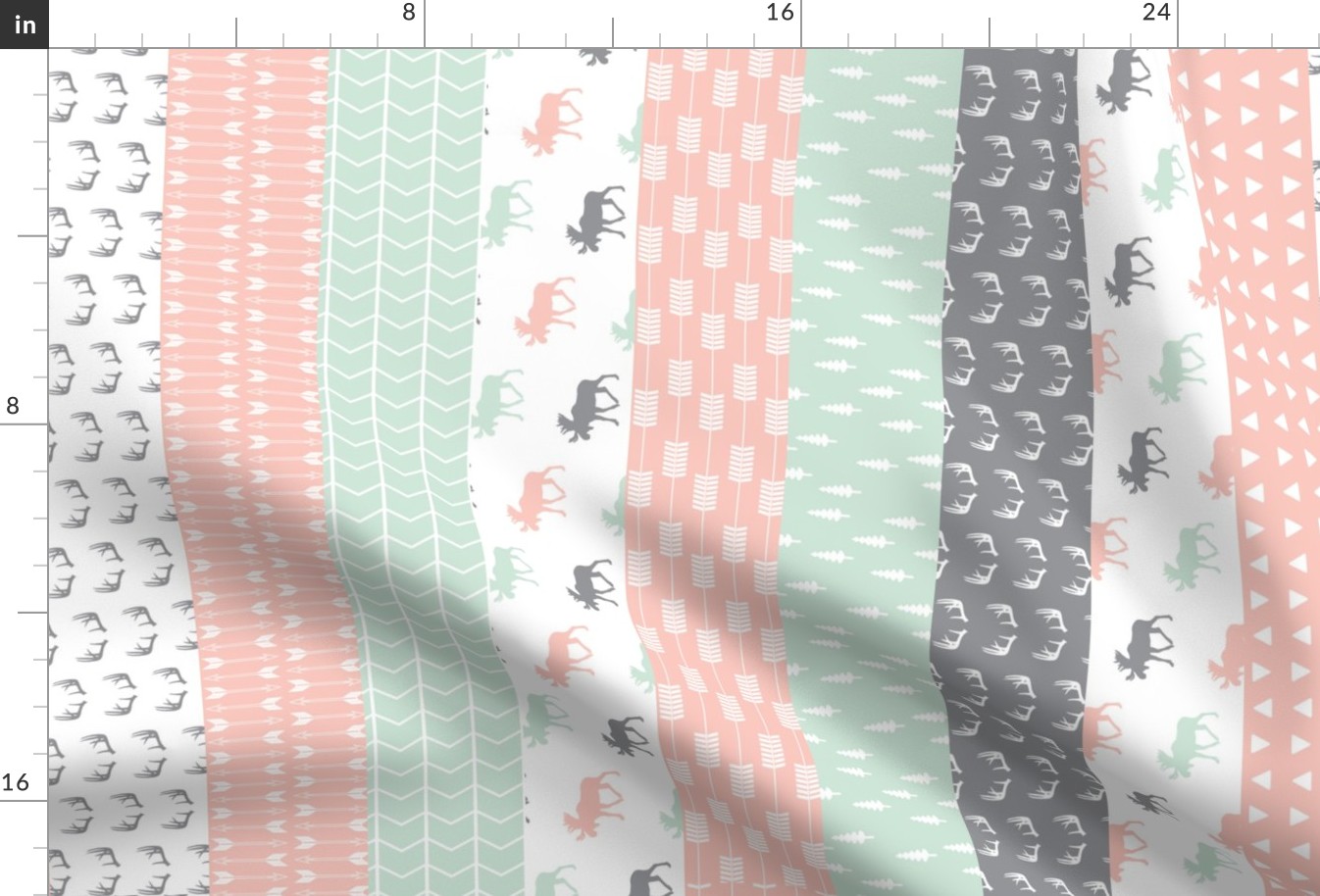 3" small scale - 1 Yard Cut - Wholecloth Moose Quilt top // Pink/Grey/Mint