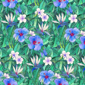 Classic Tropical Floral with Blue Flowers small