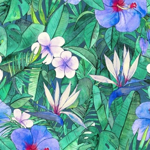 Classic Tropical Floral with Blue Flowers large