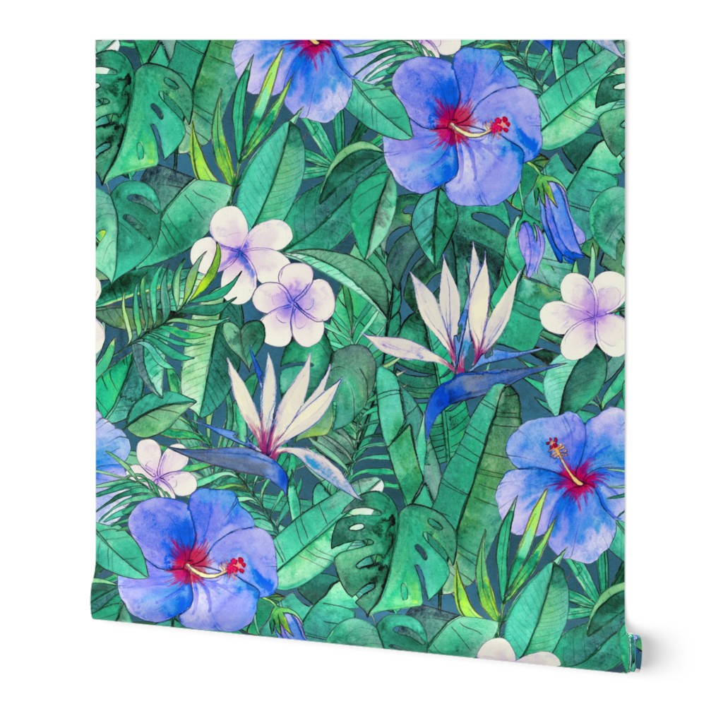 Classic Tropical Floral with Purple Flowers extra small version