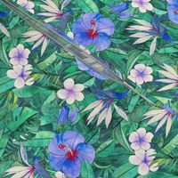 Classic Tropical Floral with Purple Flowers extra small version