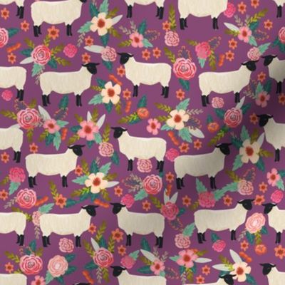 suffolk sheep fabric floral sheep farm design - amethyst