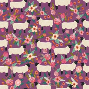 suffolk sheep fabric floral sheep farm design - amethyst