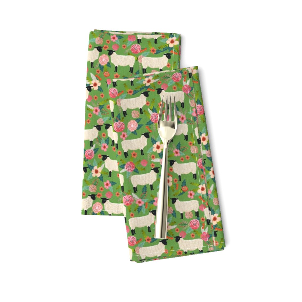 suffolk sheep fabric floral sheep farm design -green