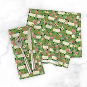 suffolk sheep fabric floral sheep farm design -green