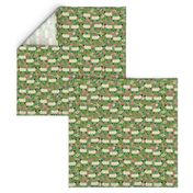 suffolk sheep fabric floral sheep farm design -green