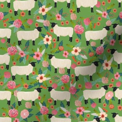 suffolk sheep fabric floral sheep farm design -green