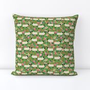 suffolk sheep fabric floral sheep farm design -green