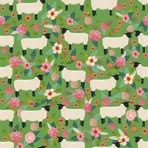 suffolk sheep fabric floral sheep farm design -green