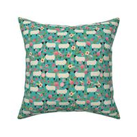 suffolk sheep fabric floral sheep farm design - turquoise