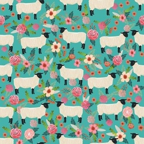 suffolk sheep fabric floral sheep farm design - turquoise