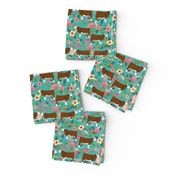 hereford floral fabric // cow cattle cow fabric floral design - turquoise