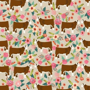 hereford floral fabric // cow cattle cow fabric floral design - sand