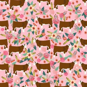 hereford floral fabric // cow cattle cow fabric floral design - pink