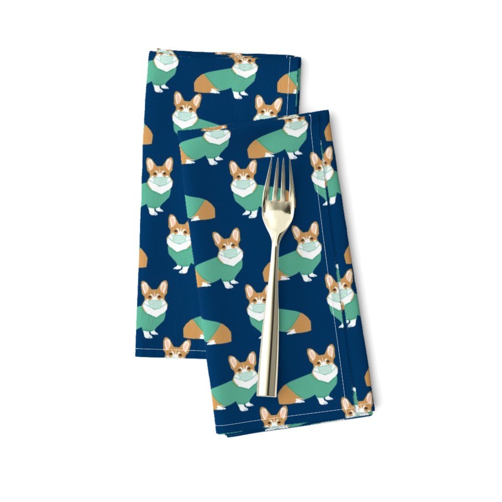 corgi in scrubs fabric operating room dog fabric dog fabric - navy