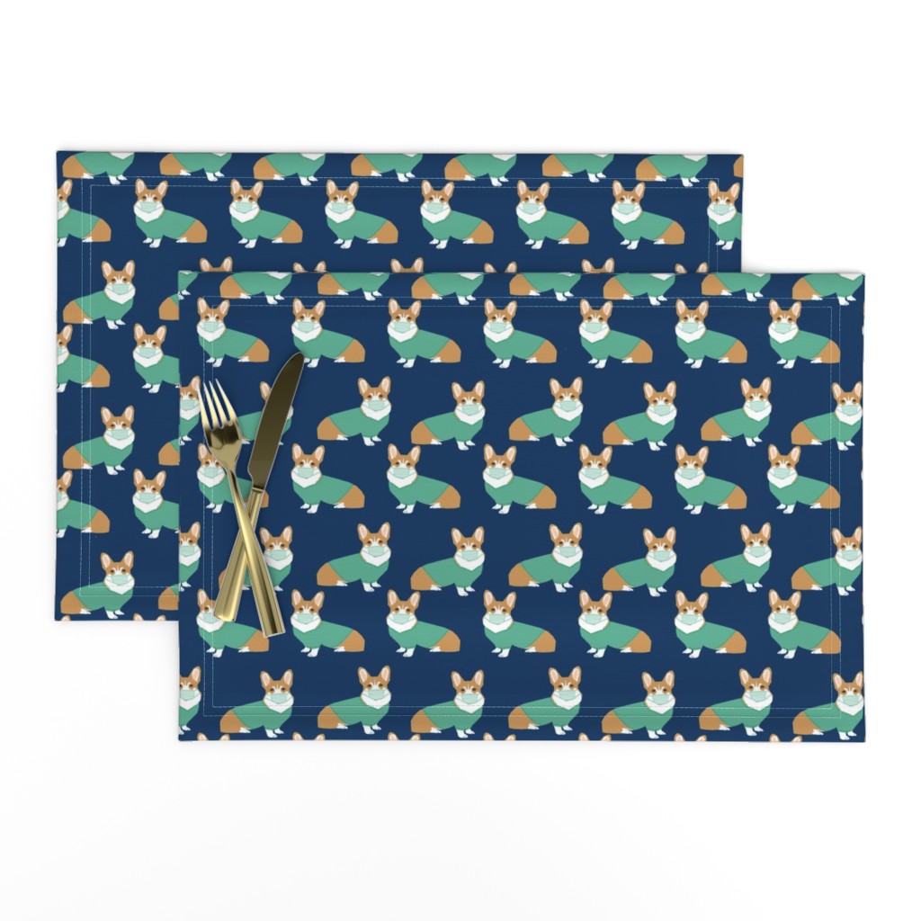 corgi in scrubs fabric operating room dog fabric dog fabric - navy