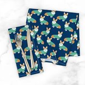 corgi in scrubs fabric operating room dog fabric dog fabric - navy