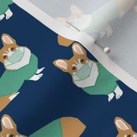 corgi in scrubs fabric operating room dog fabric dog fabric - navy