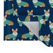 corgi in scrubs fabric operating room dog fabric dog fabric - navy