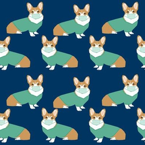 corgi in scrubs fabric operating room dog fabric dog fabric - navy