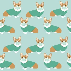 corgi in scrubs fabric operating room dog fabric dog fabric - light blue