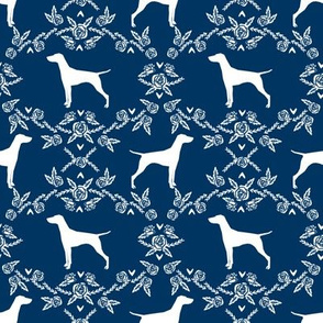 Vizsla silhouette floral pattern dog breed navy