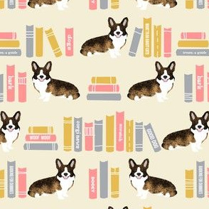 corgi library dog fabric brindle corgi design cute dogs - light peach