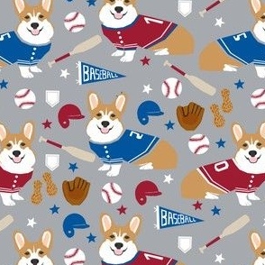 corgi baseball fabric usa america summertime fabric red white and blue - grey