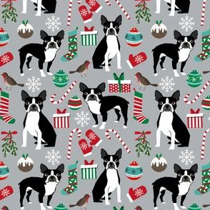 boston terrier christmas fabric holiday xmas dog design 