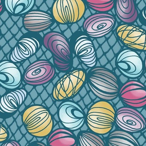 Colorful Shells and Gems in a Blue Net 