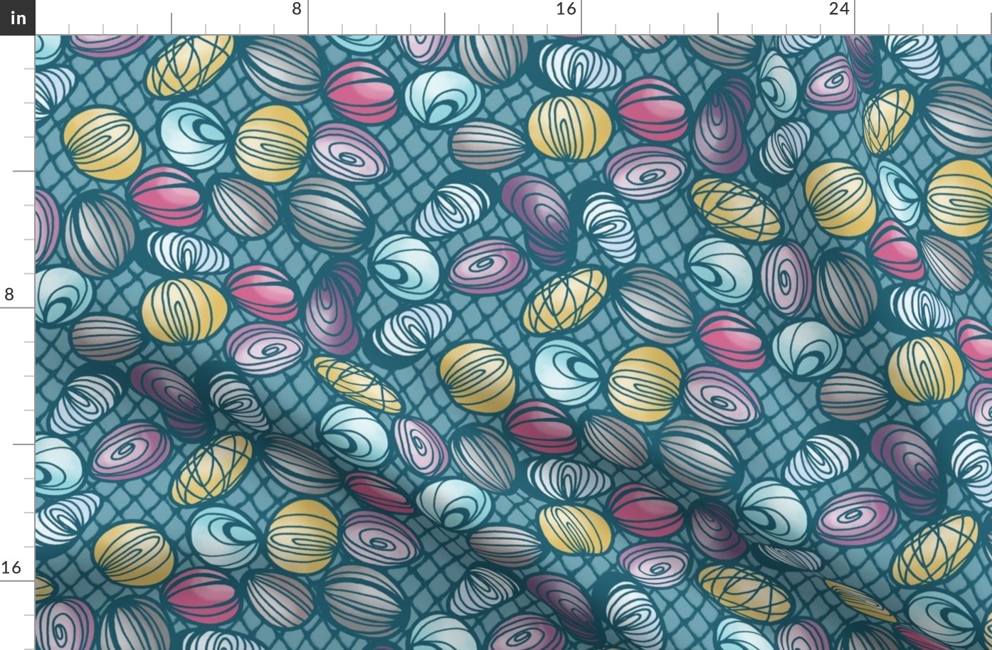 Colorful Shells and Gems in a Blue Net 